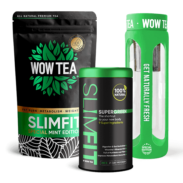 SlimFit SuperGreen + Mint SlimFit Tea + Tea Infuser Bottle – Green